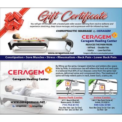 Gift card - Five 54-Minute Chiropractic Massage Session at Ceragem Healing Center in our Los Angeles, Buena Park or Irvine center in California-0